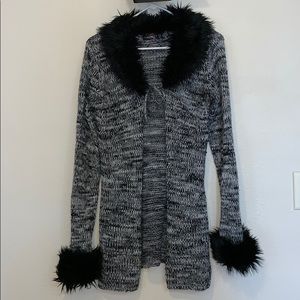 Knit Cardigan with Faux Fur